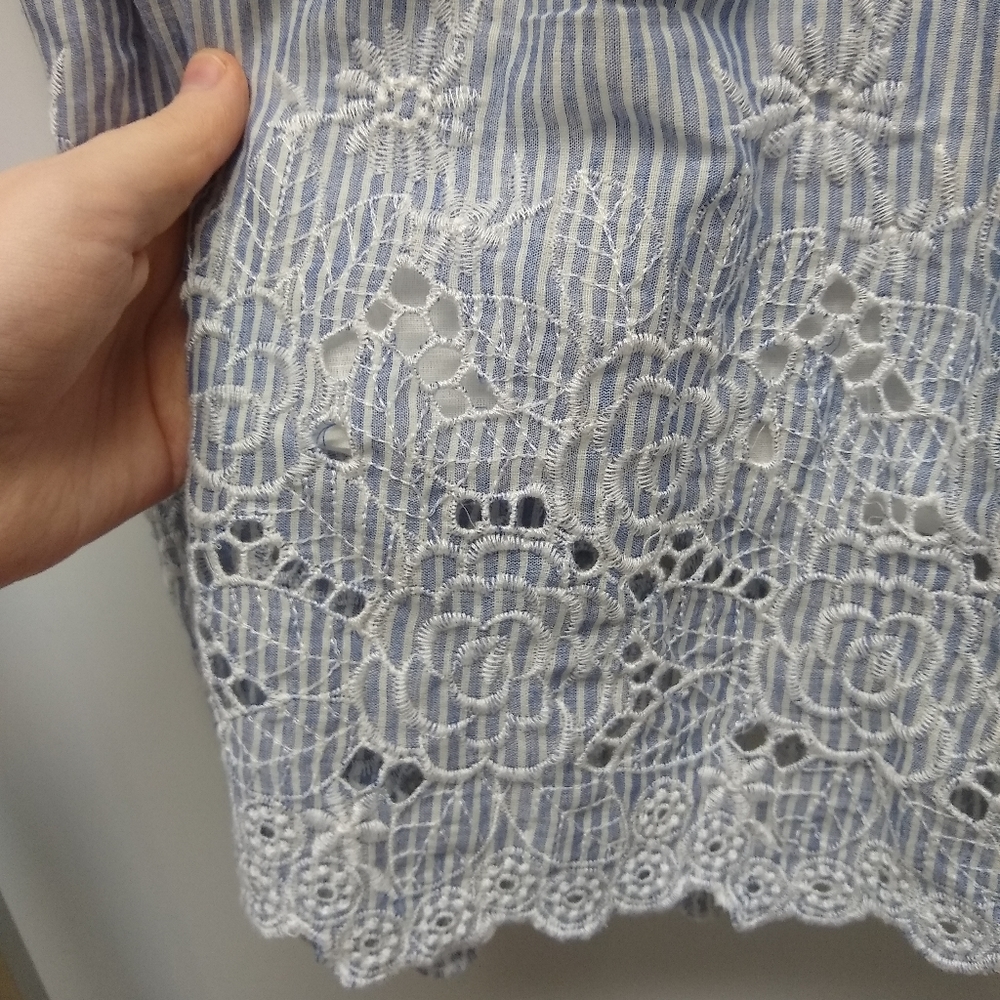 NWT We Love Fashion Blue and White Stripes Floral Skirt - Size M - Picture 3 of 11